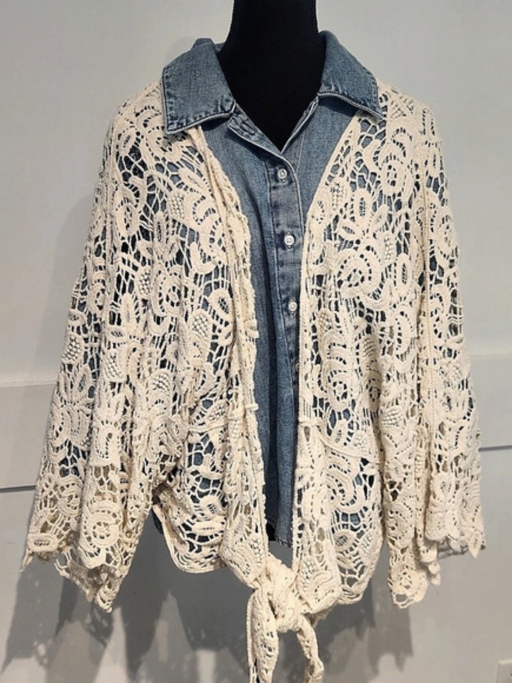 Floral Lace Shrug in Cream & Blue Like New